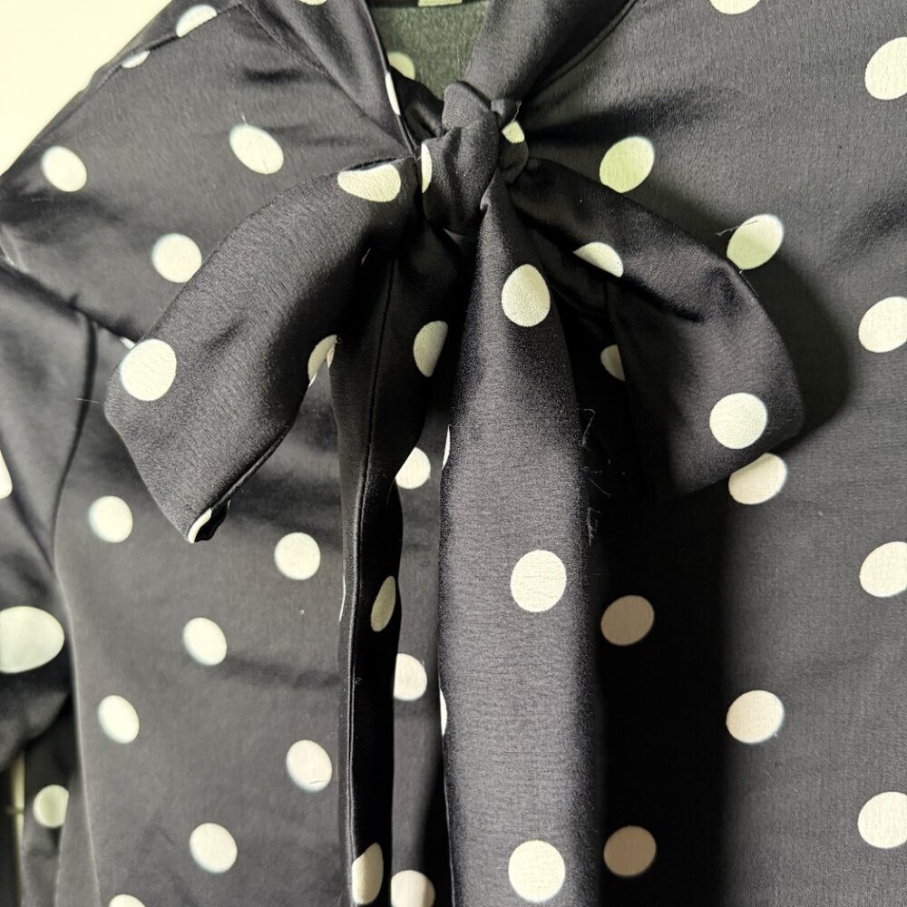 H & M Tie in Back Long Sleeve Black & White Polka-Dot Blouse- Sz 6 - Picture 4 of 9